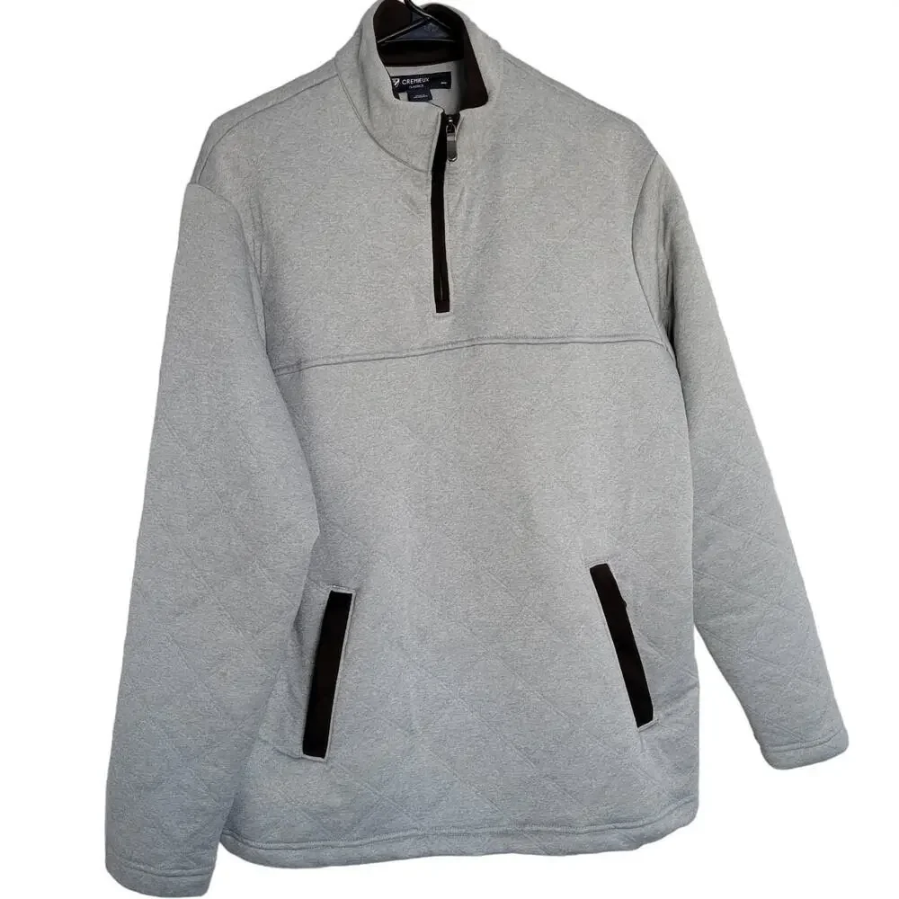 Cremieux Classics Gray Quilted Faux Suede Patch 1/4 Pullover Men Sz M - Picture 2 of 8